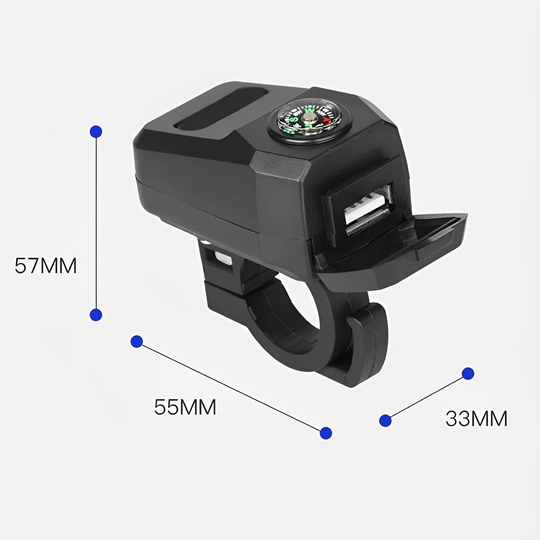 Motorcycle USB Charger with Built-in Compass Black