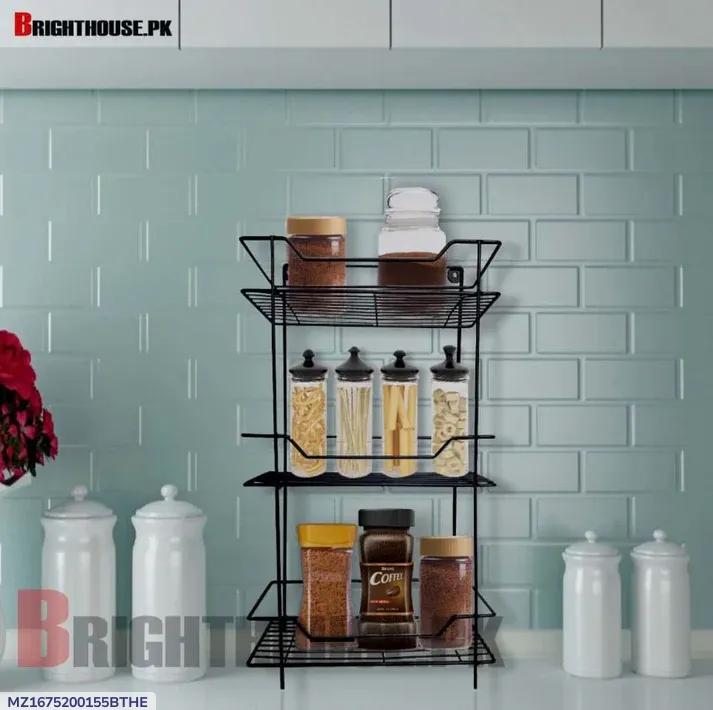 Black Metal Kitchen Rack 3 Tier Wall Mount Organizer