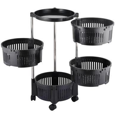 Black 4-Tier Rotatable Fruit Basket with Wheels