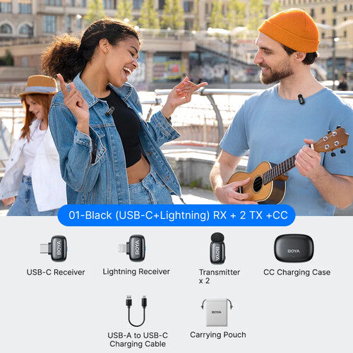 BOYA mini 2-01 2-Person AI Noise Cancellation Wireless Microphone System For ( Andriod Type C and I phone IOS ) With Charging Case With 3 Year Warranty