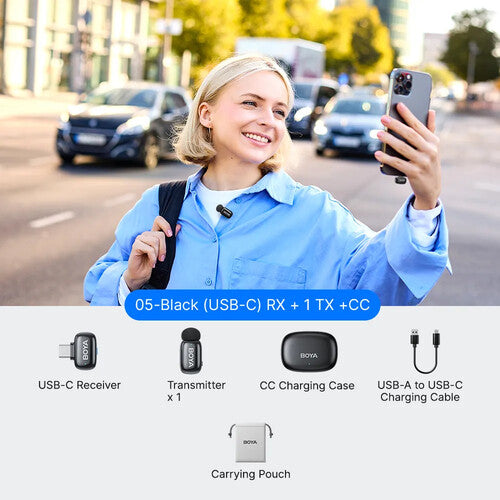 BOYA mini 2-05 Single Person AI Noise Cancellation Wireless Microphone For Android Type C Devices With Charging Case With 3 Year Warranty