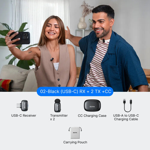 BOYA mini 2-02 2-Person AI Noise Cancellation Wireless Microphone System For Android Type C Dual Wireless Microphone With Charging Case With 3 Year Warranty