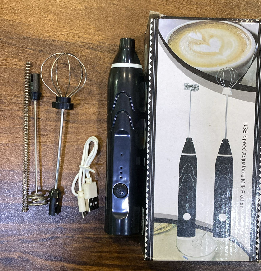 3 in 1 With spring Electric Milk Frother Whisk Egg Beater USB Rechargeable Coffee Blender (random color)
