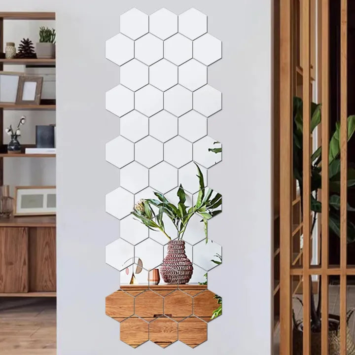 (Pack of 12) 3D Acrylic Hexagon Simple Mirror-Surface Geometric DIY Art Mural for Home Decoration Wall