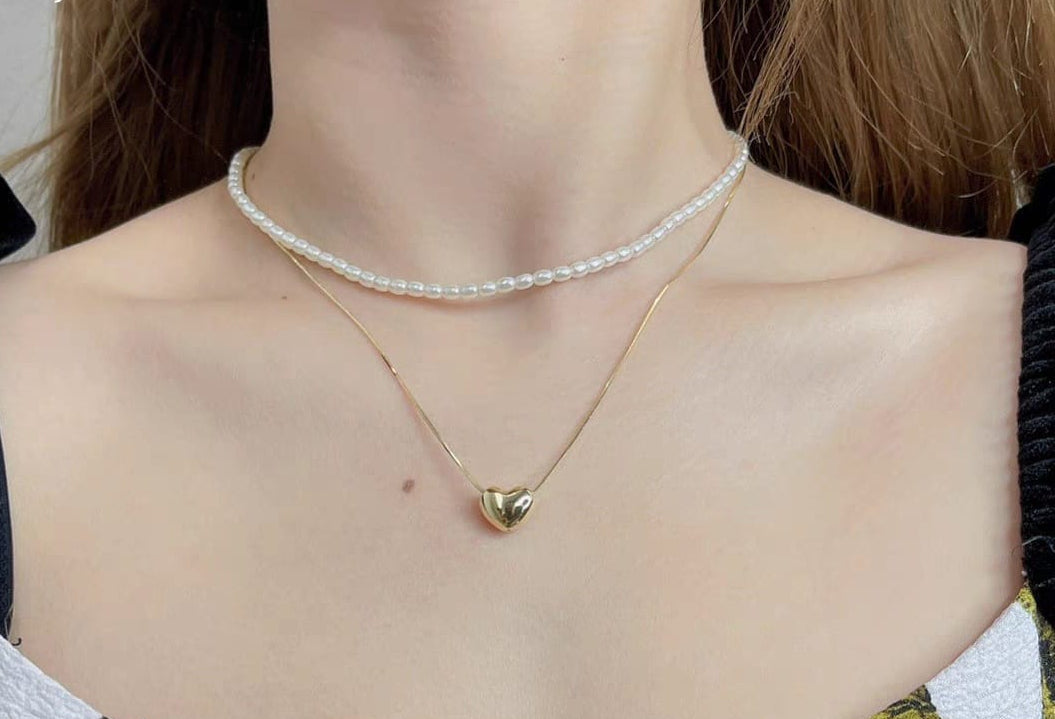 Elegant double Layer Heart pearl Pendent / Necklace Party Jewelry Gifts Accessories for Women - Golden