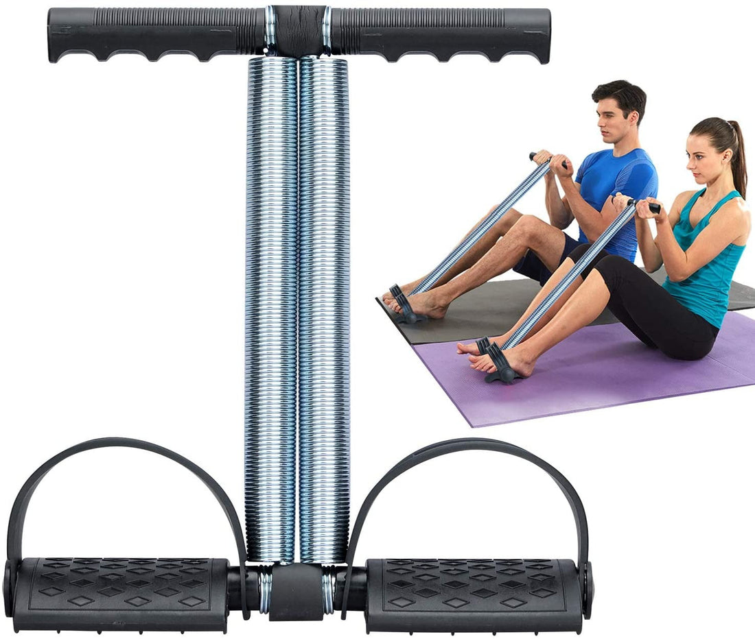 Foot Pedal Resistance Band Elastic Sit-up Pull Rope Yoga Fitness Gym – Elastic Pull Ropes Tummy Trimmer | Spring Tummy Trimmer ( Random Color ) - Double Spring