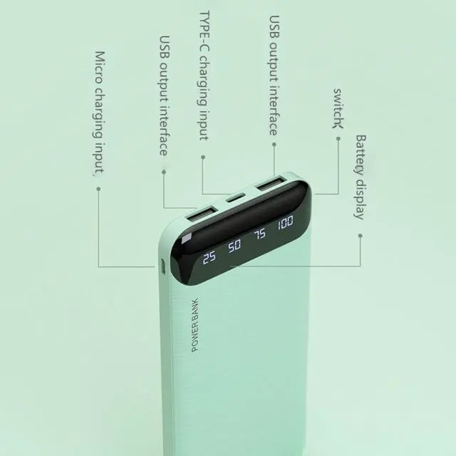 Portable 18W Power Bank 20000mAh – High Capacity with LED Display & Fast Charging Support (Random color)