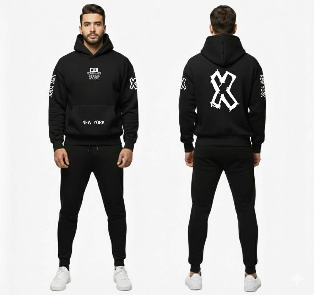 Urban Edge "WIN" Performance Tracksuit – Men’s Premium Heavyweight Fleece Hoodie and Jogger Set with New York Signature Graphics