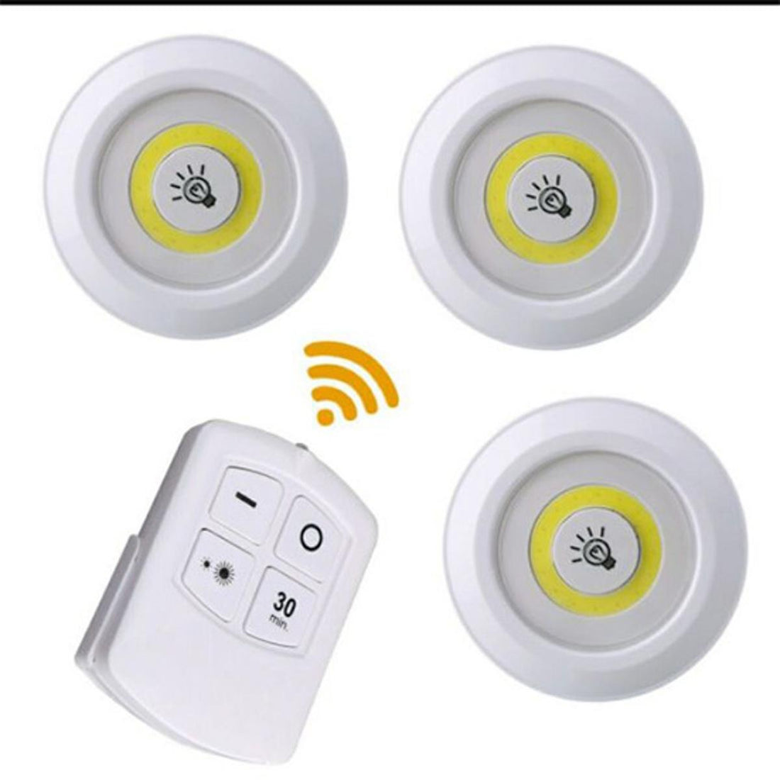 Pack of 3 LED Remote Control Lights – Tap Lights with Self Adhesive for Cabinet, Wardrobe & Kitchen (Cell Operated)