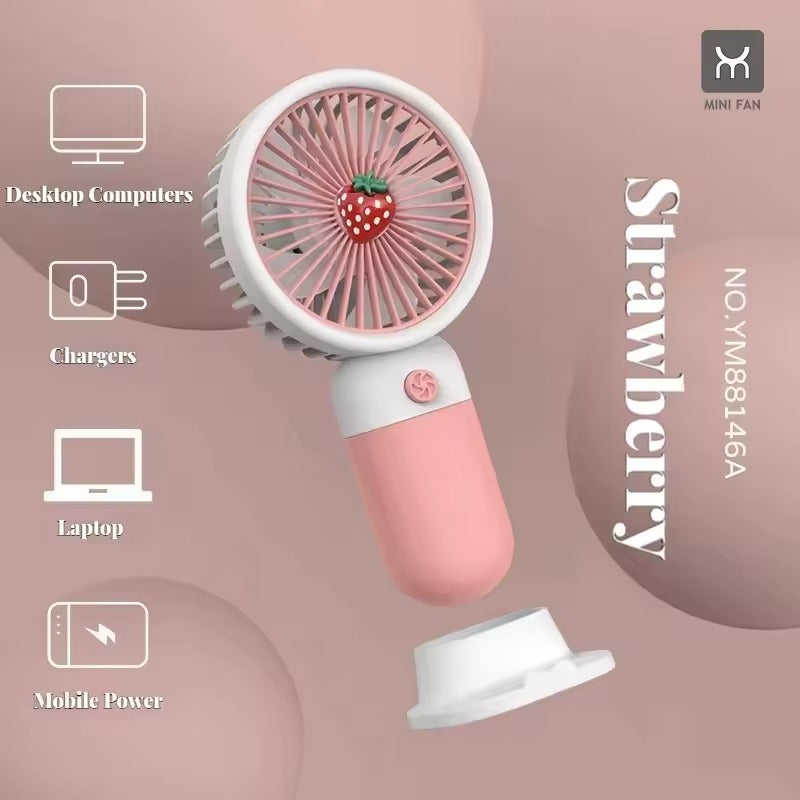 Rechargeable Mini Handy Fruit Character Fan Portable USB Cooling Fan Cute Design Handheld Fan for Kids and Travel (Random Color)