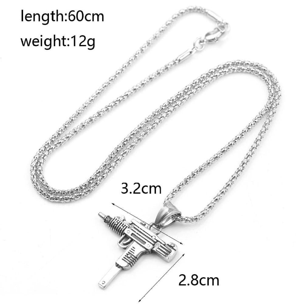 Golden, Black & Silver-Plated Gun Pendant Necklace for Men