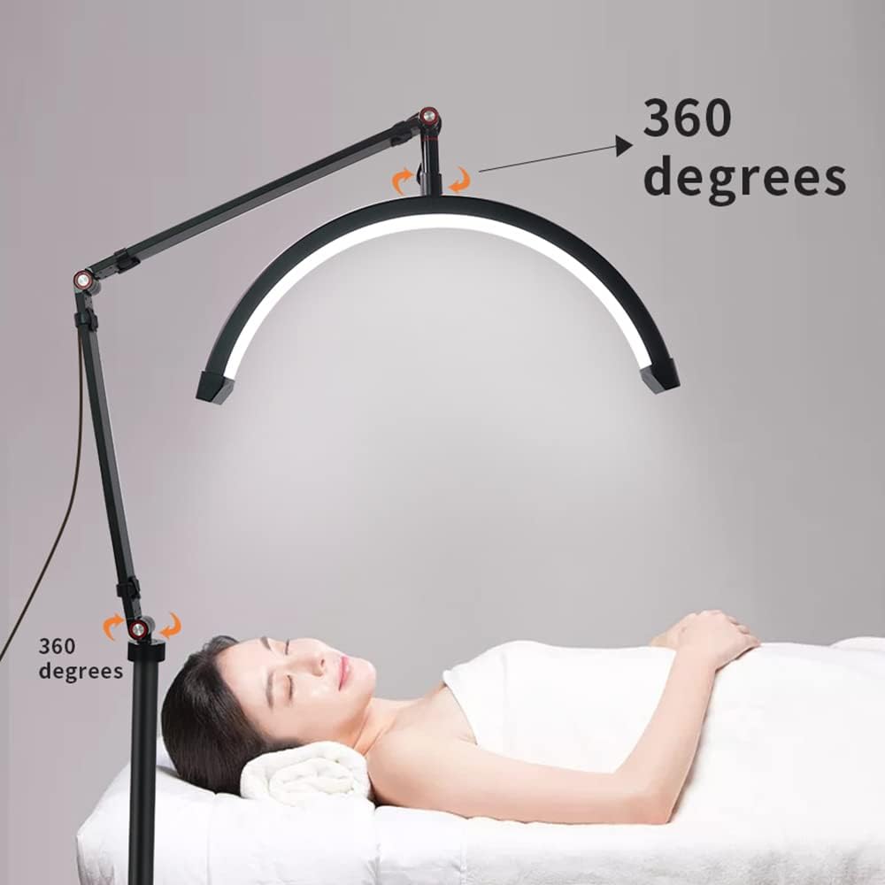 LED HD-M2X Half-Moon Shaped Fill Light 3000K-6000K Dimmable Light with Adjustable Metal Light Stand Phone Holder for Beauty Salon Makeup Live Streaming Bedside Light