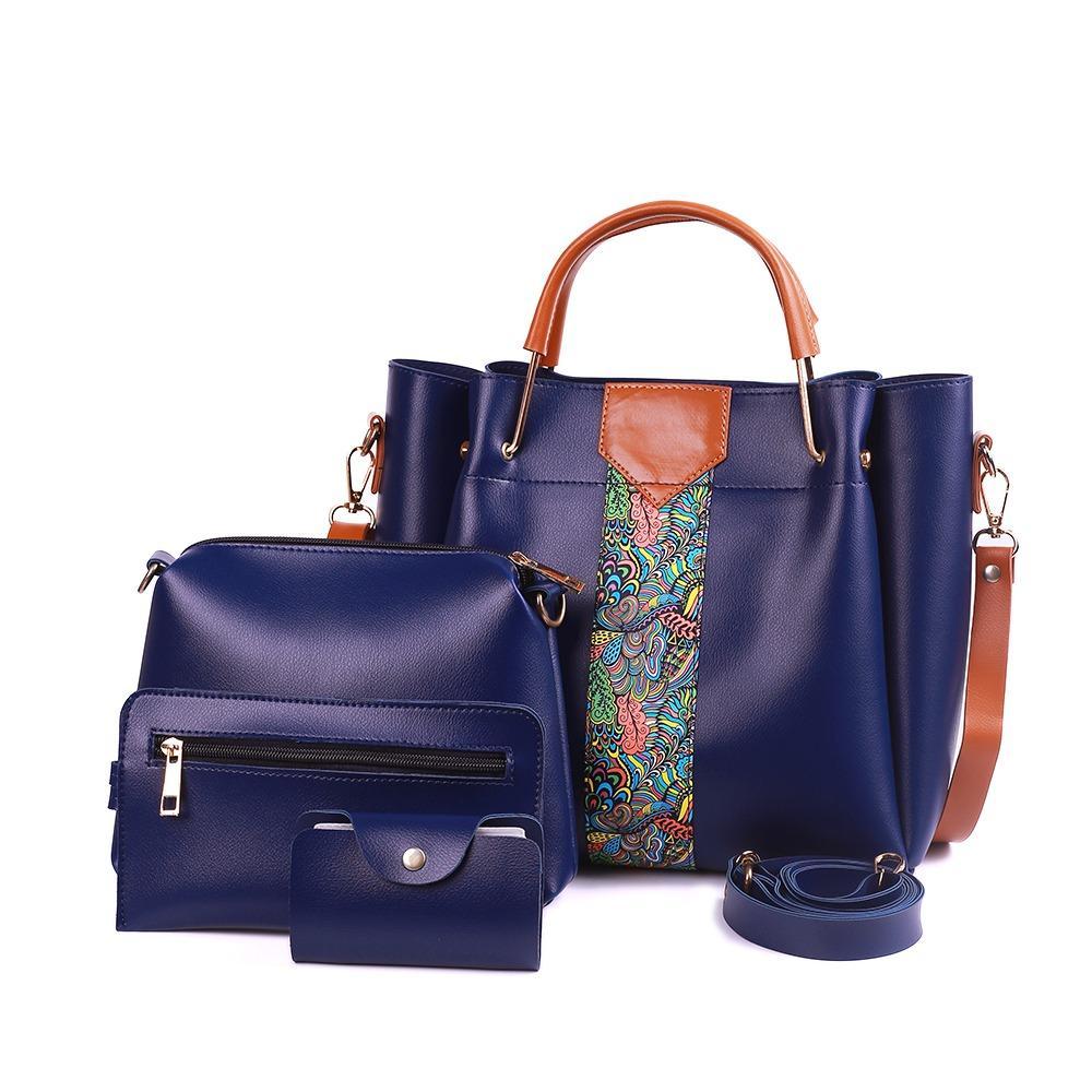 4-Piece PU Leather Handbag Set with Paisley Design