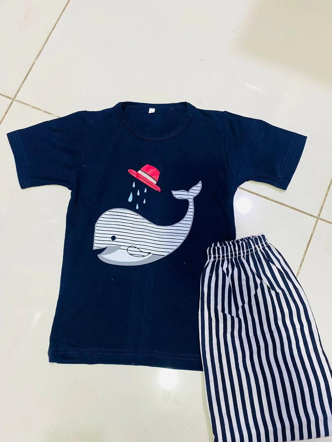 Kids Whale Print Cotton T-Shirt & Shorts Set