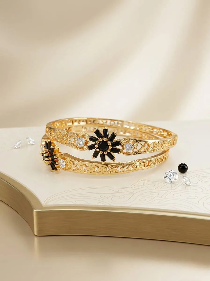 2 Pcs Modern Design Gold Plated Crystal Kara Bangle