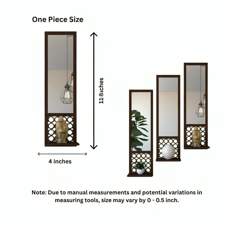 Set of 3 Wooden Mirror Wall Shelves, Black, 11.8"