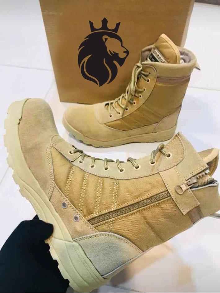 Men Synthetic Leather Formal Jump Boots Beige Lacing