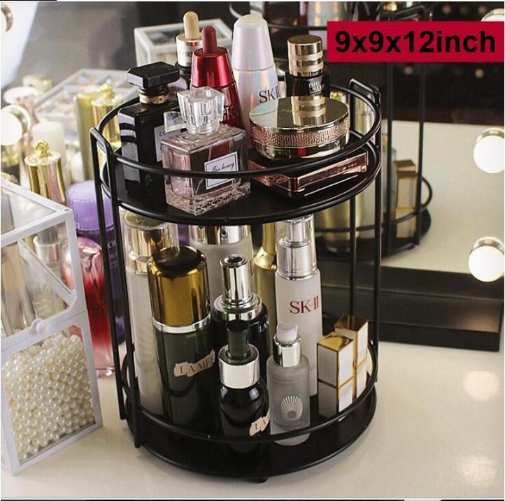 Double Layer Metal Makeup Organizer Rack Black Glass