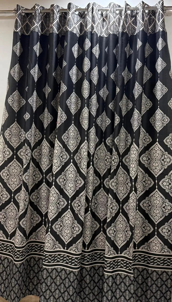 Black Printed Cotton Curtains 2 Pcs 100"x60"