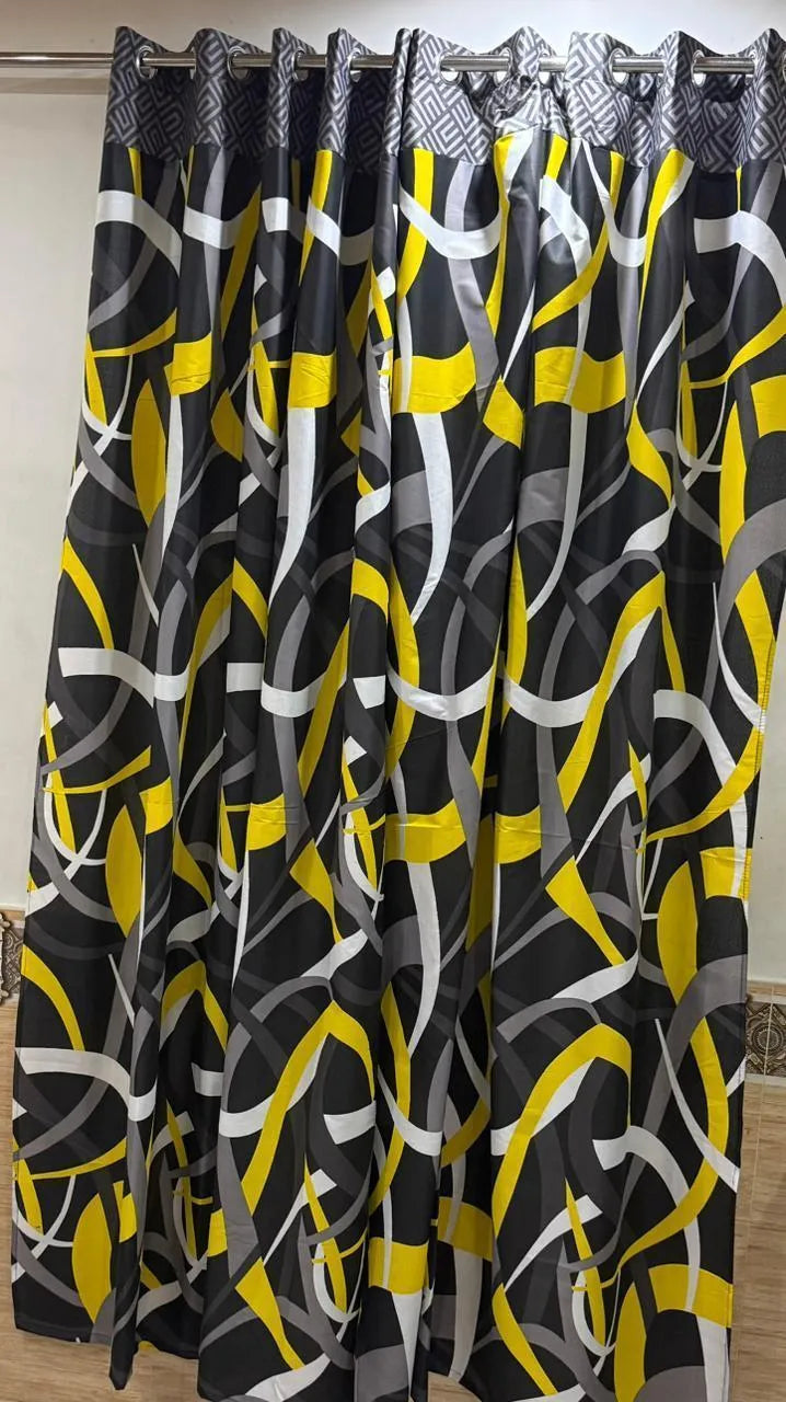 Cotton Printed Curtains 2 Pcs Black Yellow 100"x60"