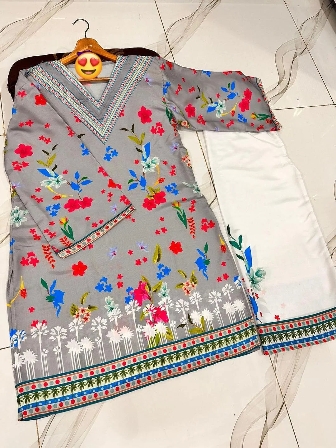Grey Swiss Lawn 2-Piece Floral Print Set