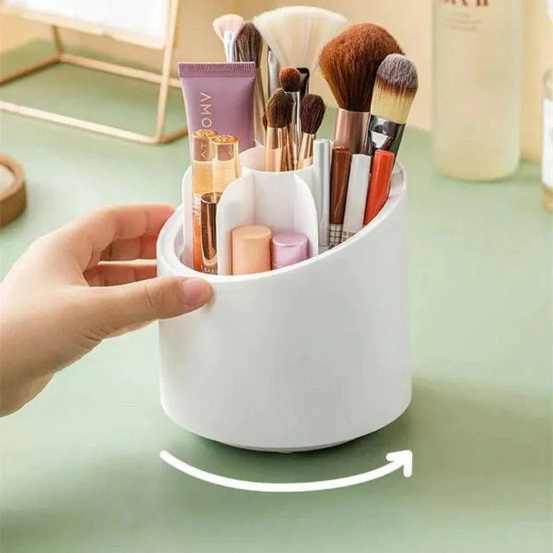 360° Rotating Makeup Brush Storage Box | Desktop Cosmetic Organizer for Brushes, Lipsticks, Eyebrow Pencils & Beauty Tools