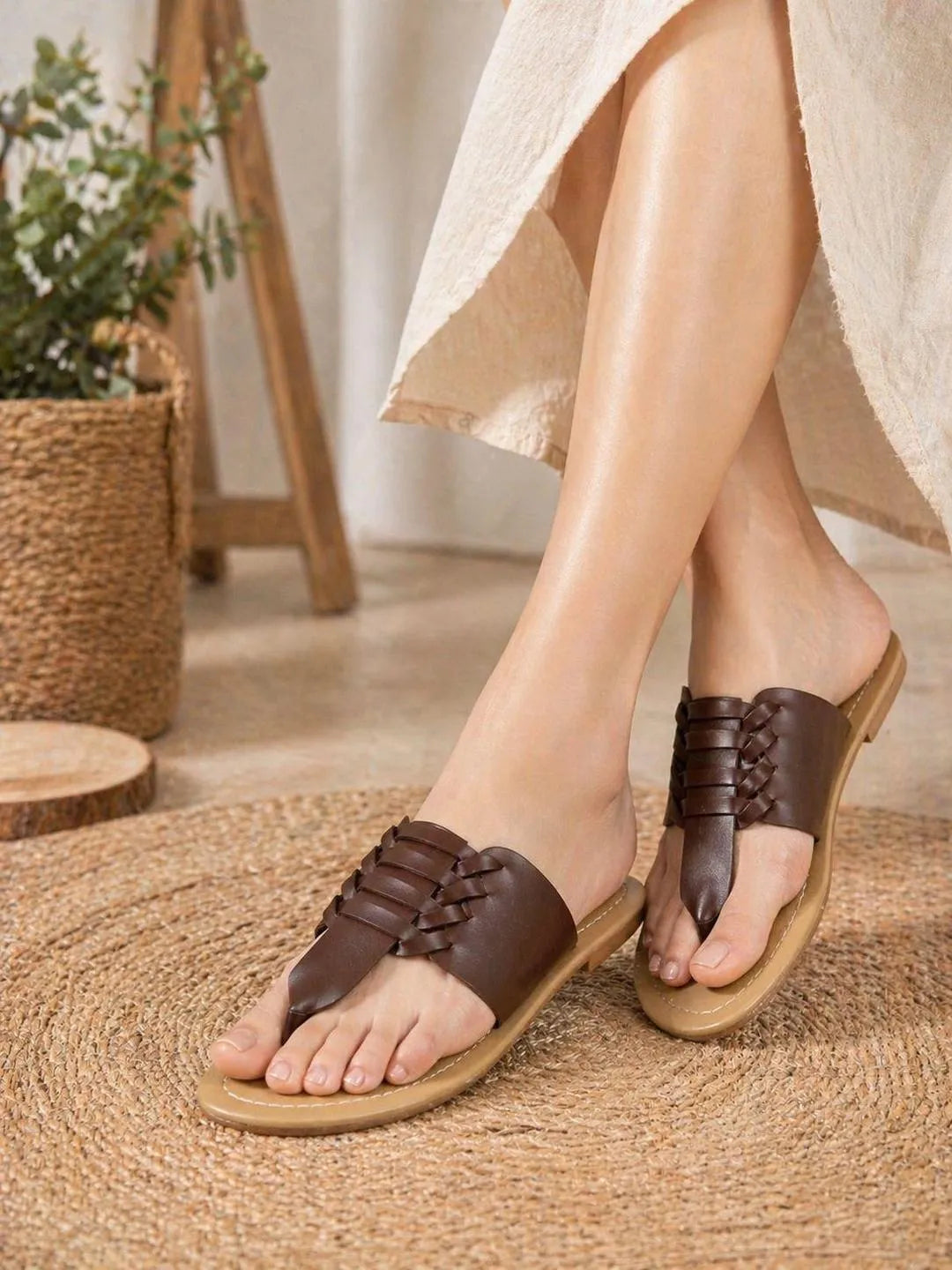 Leather Flat Slippers for Women