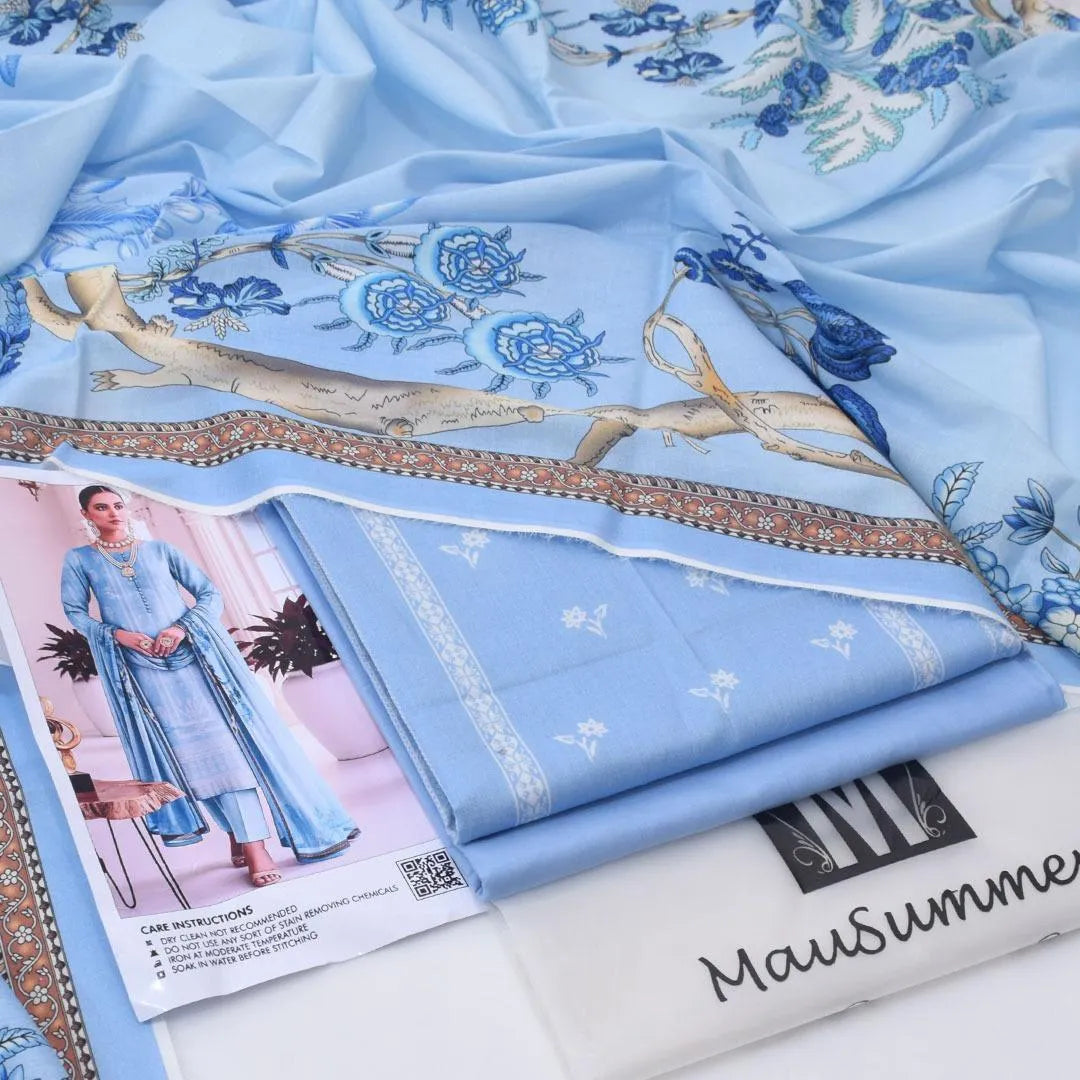 Unstitched Lawn Suit Blue Printed Spring Summer Collection