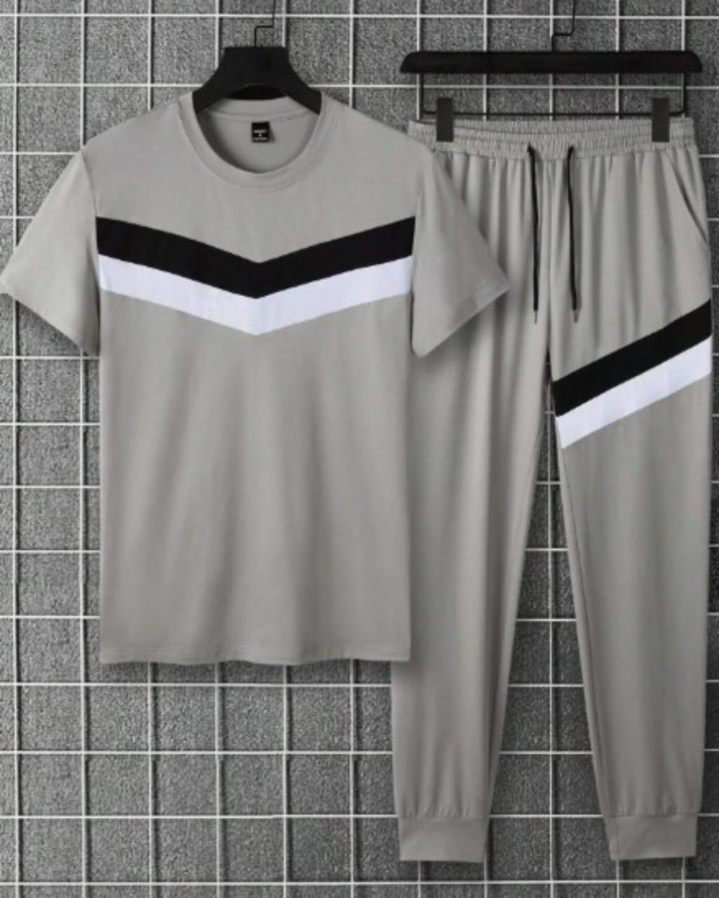 Men's Grey Micro Track Suit Black White Stripe S to XL