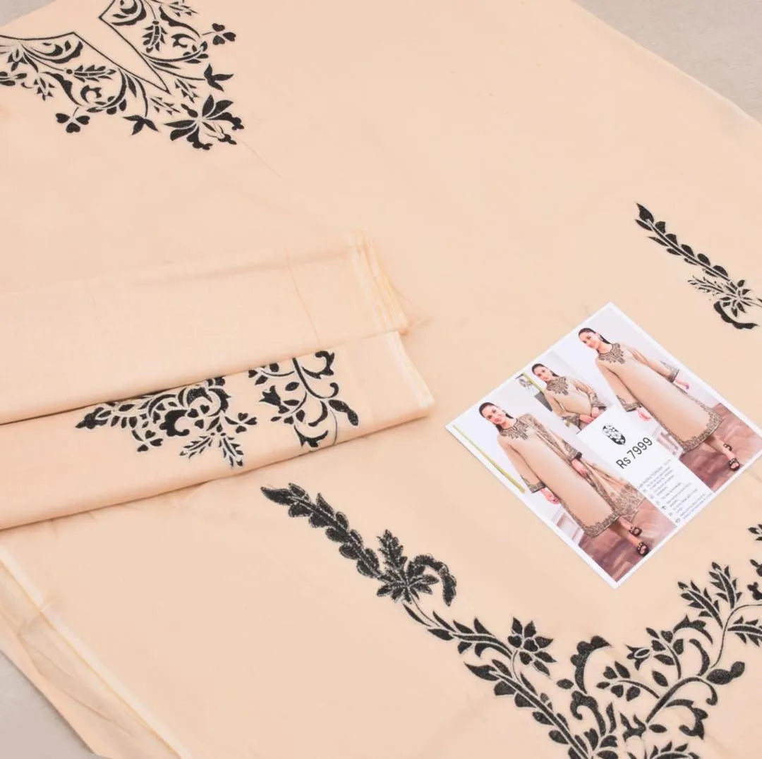 Unstitched Beige Embroidered Lawn 3-Piece Suit