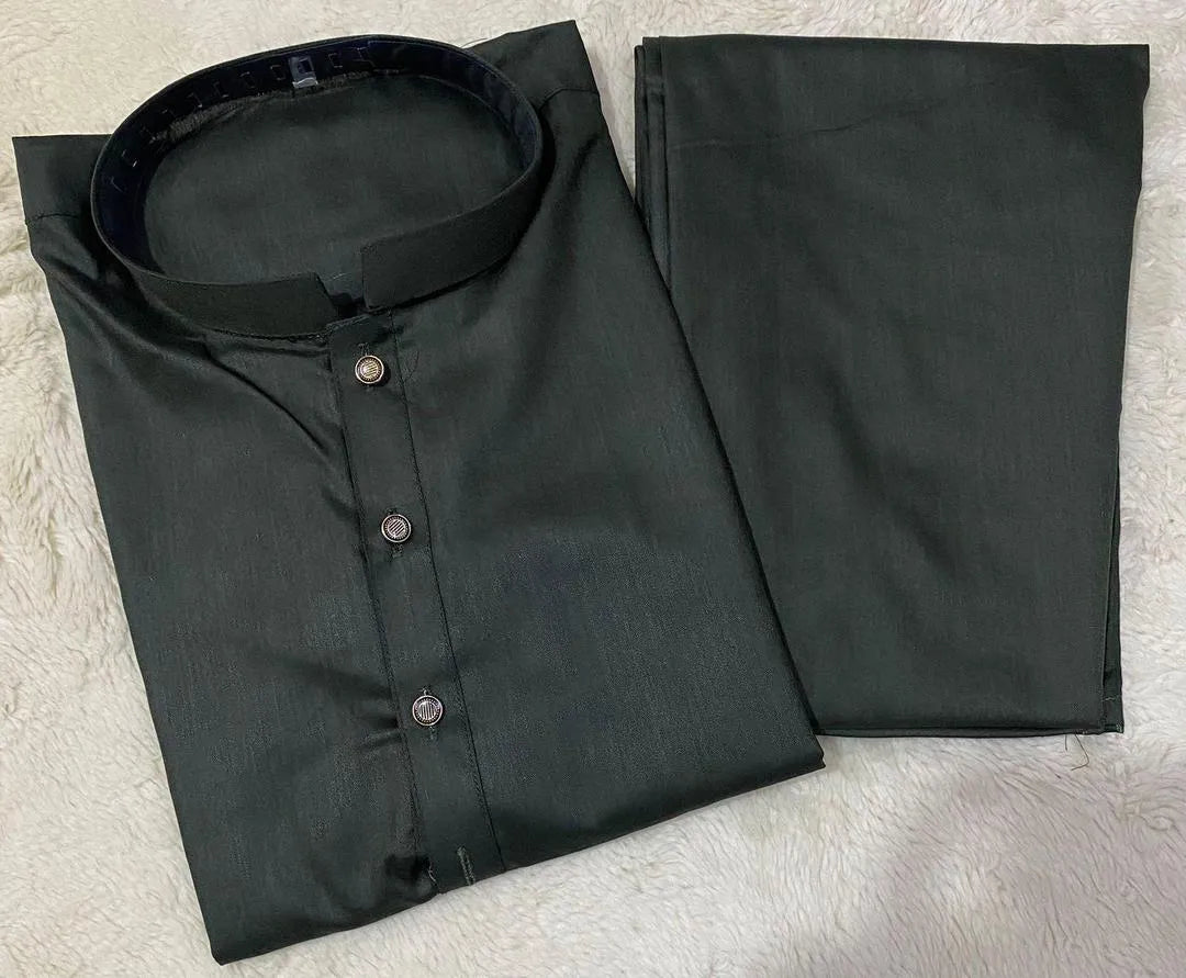 2 Pcs Men’s Stitched Wash And Wear Plain Shalwar Kameez