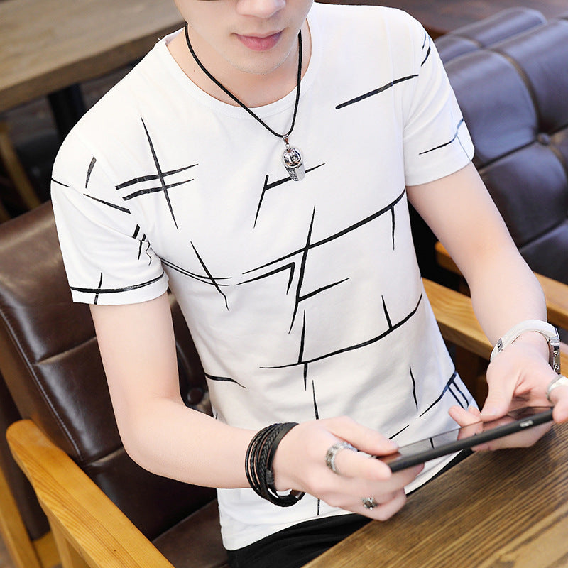 Men Graphic Round Neck T-Shirt Summer Korean Style