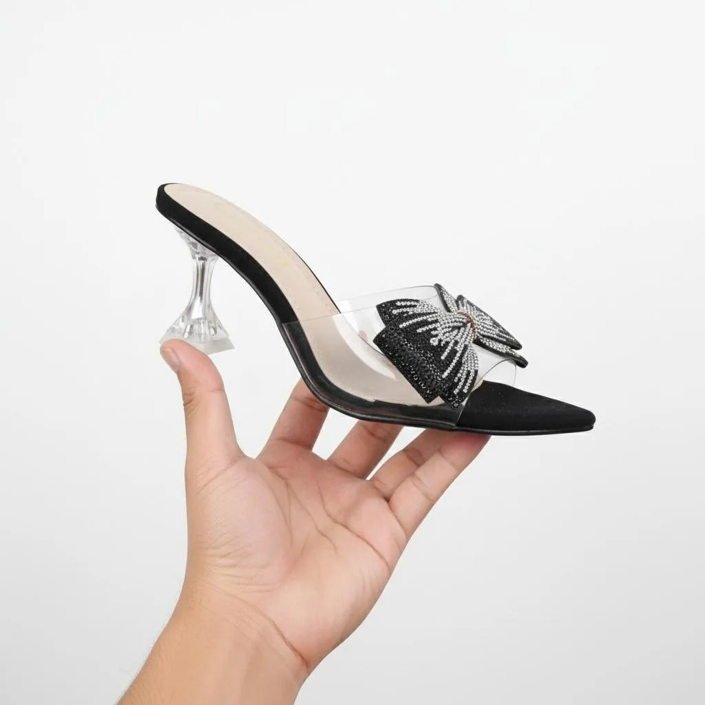 Black Bow Heals with Transparent Heals for Women